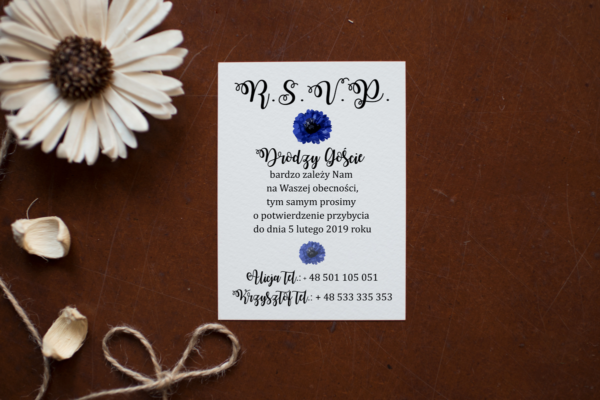 Dodatki ślubne Dodatkowa karteczka do zaproszenia Kwiaty - Chabry