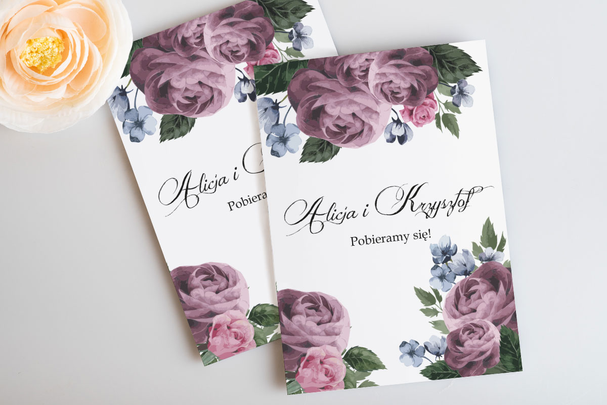 Zaproszenia Ślubne Rustykalne Zaproszenie ślubne Botaniczne - Fioletowe róże