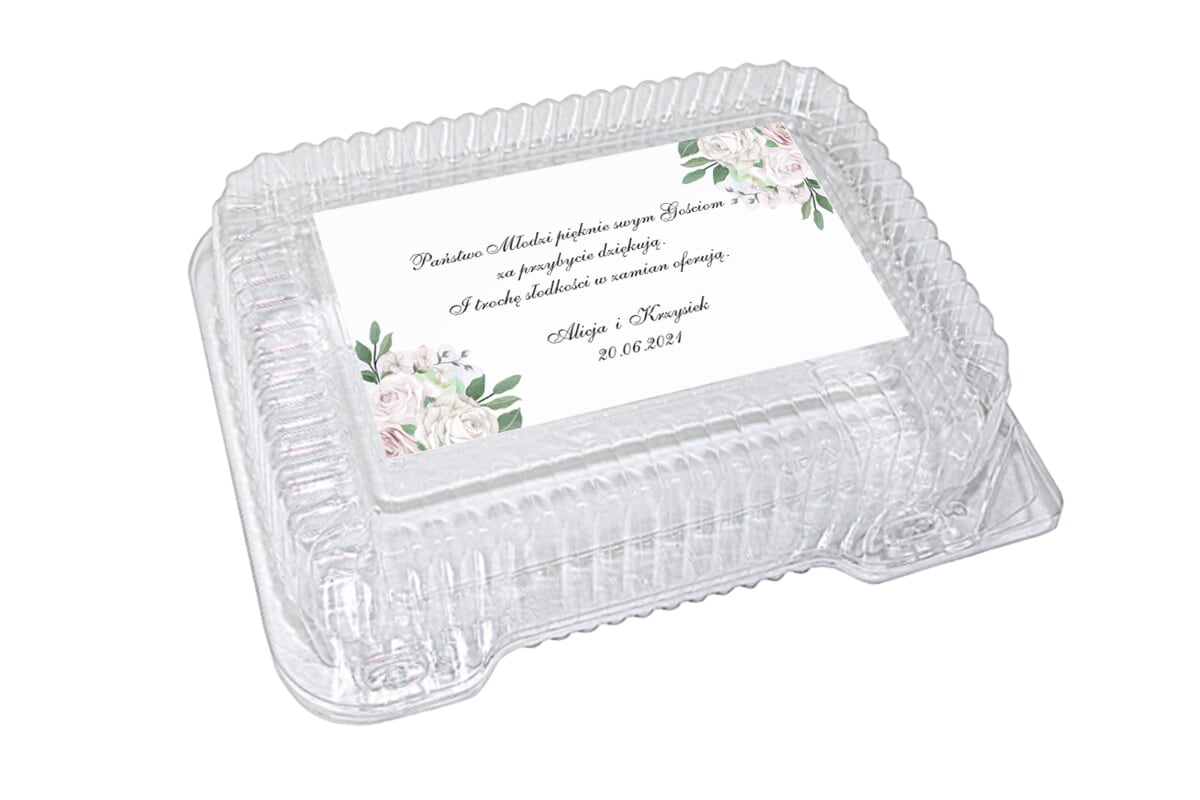Dodatki ślubne Naklejka na plastikowe pudełko na ciasto - wzór 26