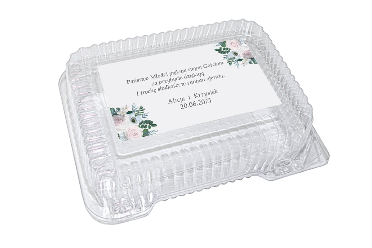 Dodatki ślubne Naklejka na plastikowe pudełko na ciasto - wzór 29