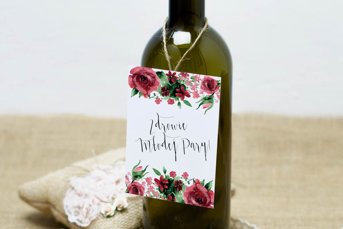 Dodatki ślubne Zawieszka na alkohol do zaproszeń Boho Burgundowe róże