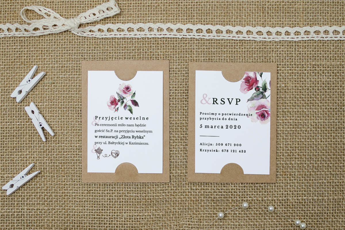 Dodatki ślubne Dodatkowa karteczka BOHO Recyklingowe - Akwarelowe Róże