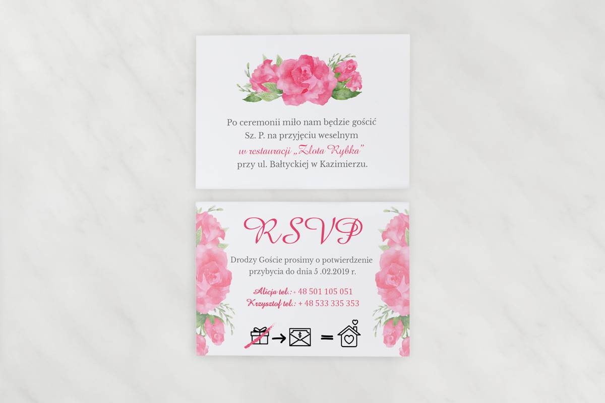 Dodatki ślubne Dodatkowa karteczka Kwiaty z nawami - Akwarelowe róże