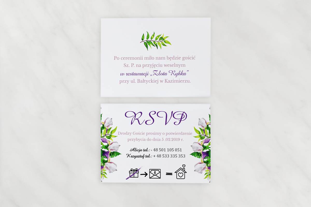 Dodatki ślubne Dodatkowa karteczka Kwiaty z nawami - Biało-fioletowe krokusy