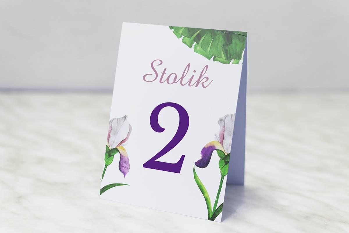 Dodatki ślubne Numer stolika pasujący do zaproszenia Kwiaty z nawami - Biało-fioletowe krokusy