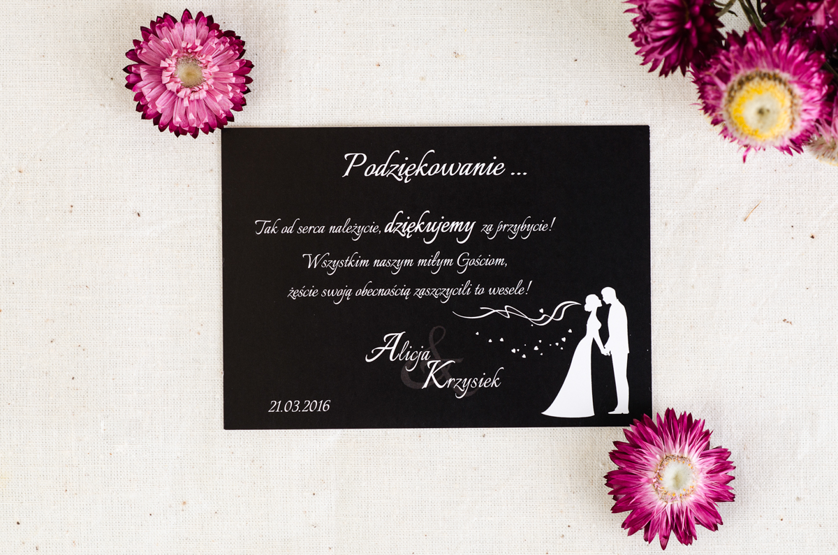Dodatki ślubne Dodatkowa karteczka Black & White II Słodki całus