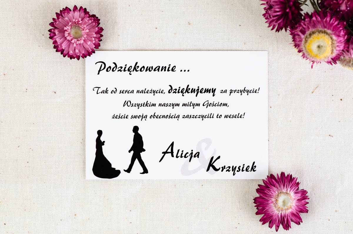 Dodatki ślubne Dodatkowa karteczka Black&White Nowożeńcy