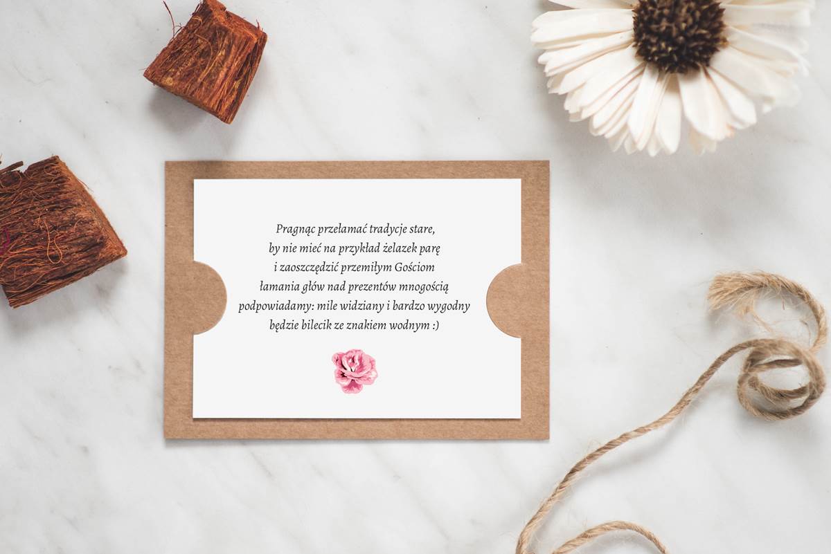 Dodatki ślubne Dodatkowa karteczka do zaproszeń Boho Różowe róże