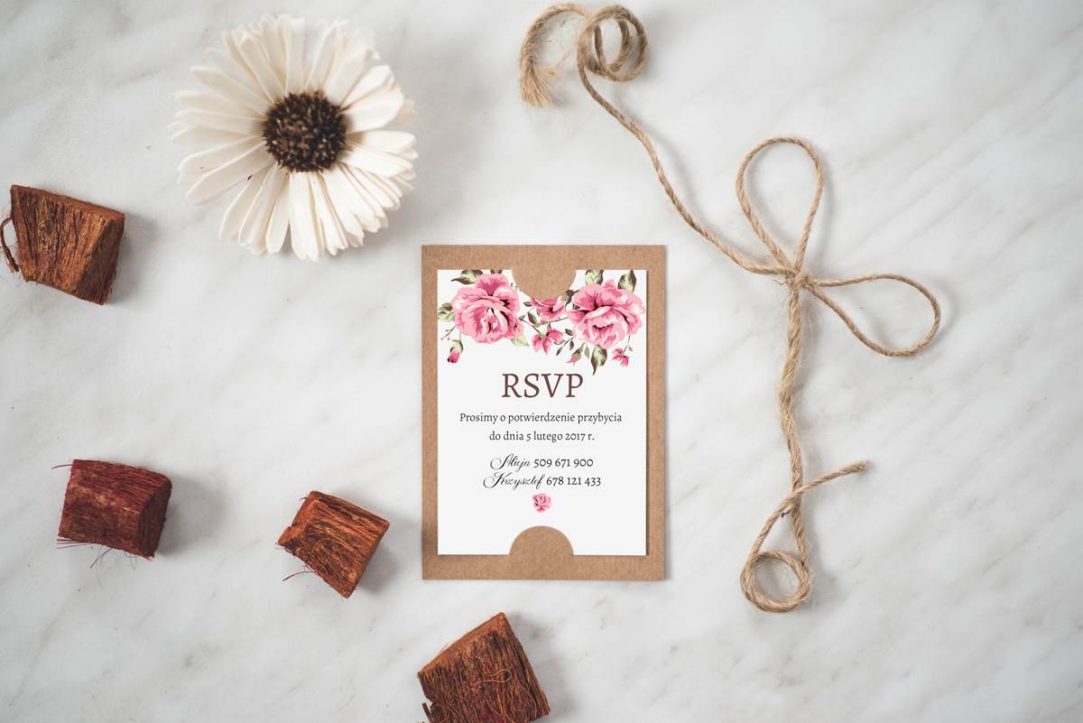 Dodatki ślubne Dodatkowa karteczka do zaproszeń Boho Różowe róże