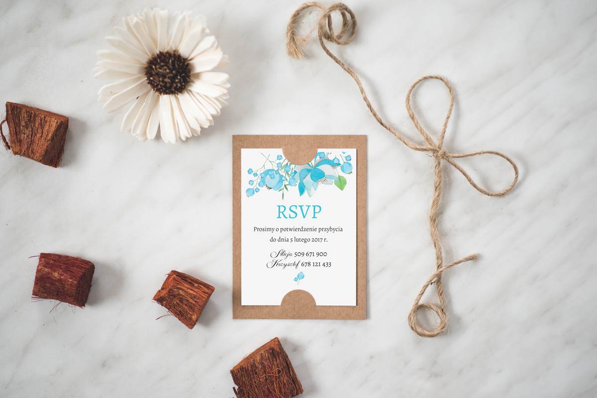 Dodatki ślubne Dodatkowa karteczka do zaproszeń Boho Niebieskie kwiaty