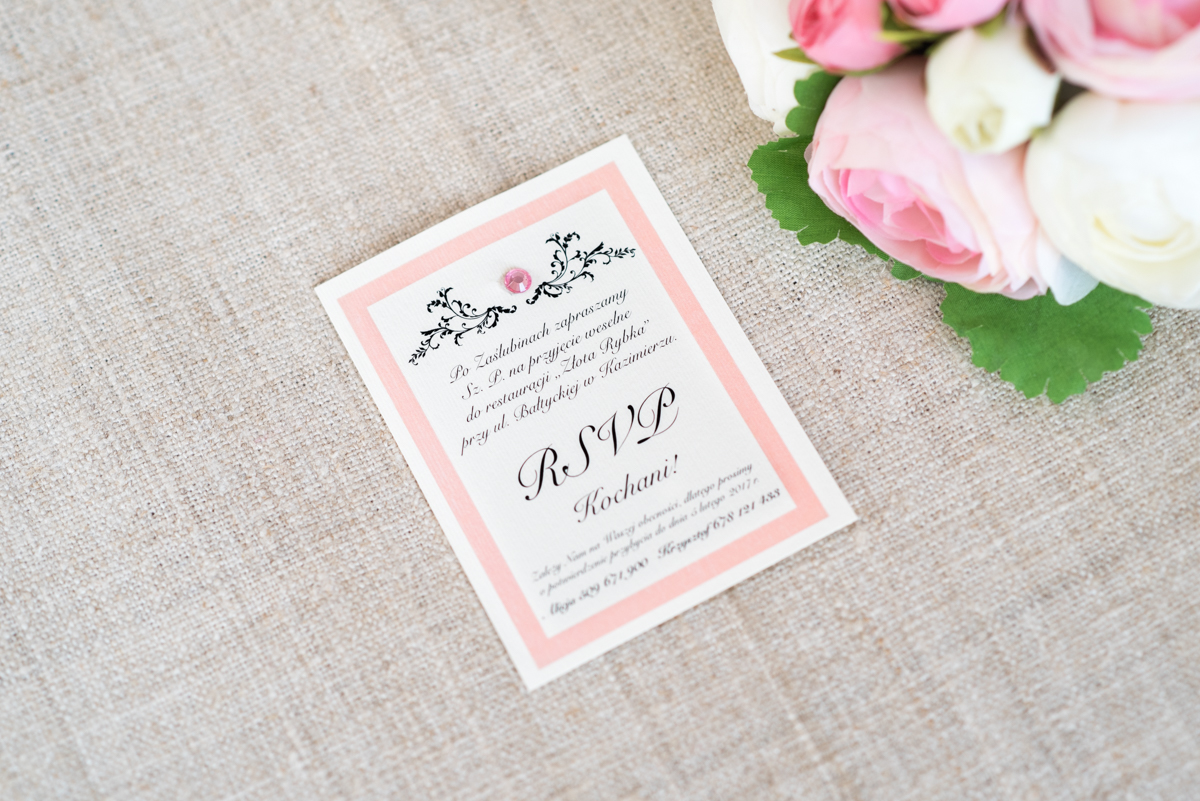 Dodatki ślubne Dodatkowa karteczka do zaproszeń Eleganckie z brylancikiem różowe