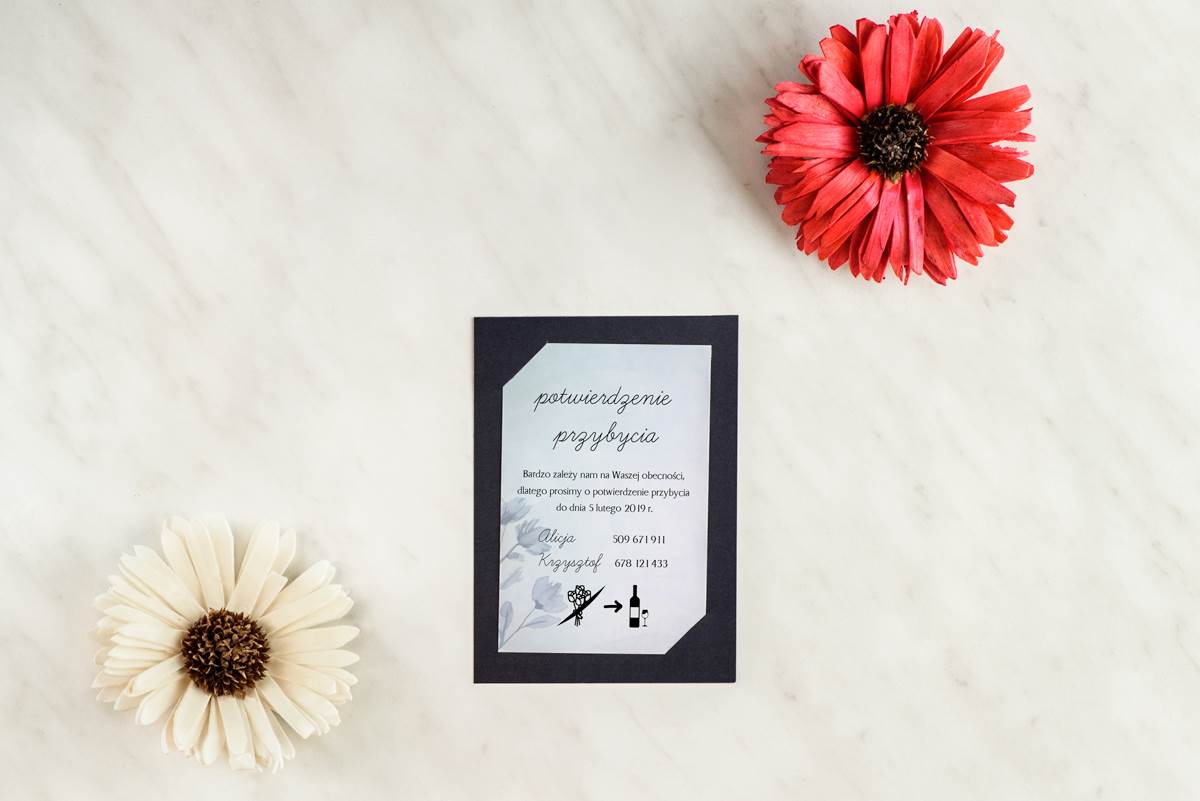 Dodatki ślubne Dodatkowa karteczka RSVP Granatowa - Drobne Kwiaty