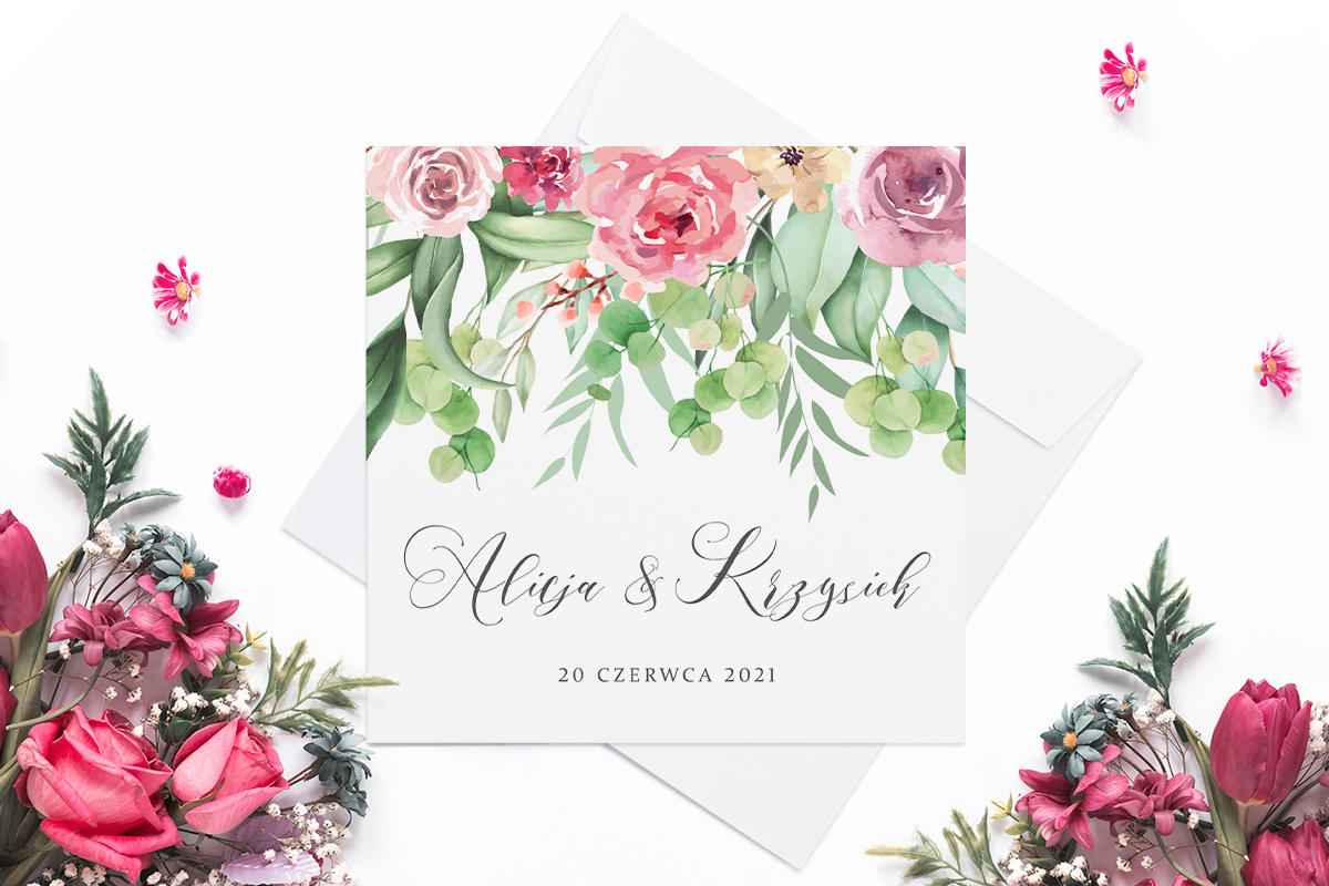 Eleganckie zaproszenia ślubne Eleganckie zaproszenie ślubne Różowy Motyw - Eustomy (Kopia)