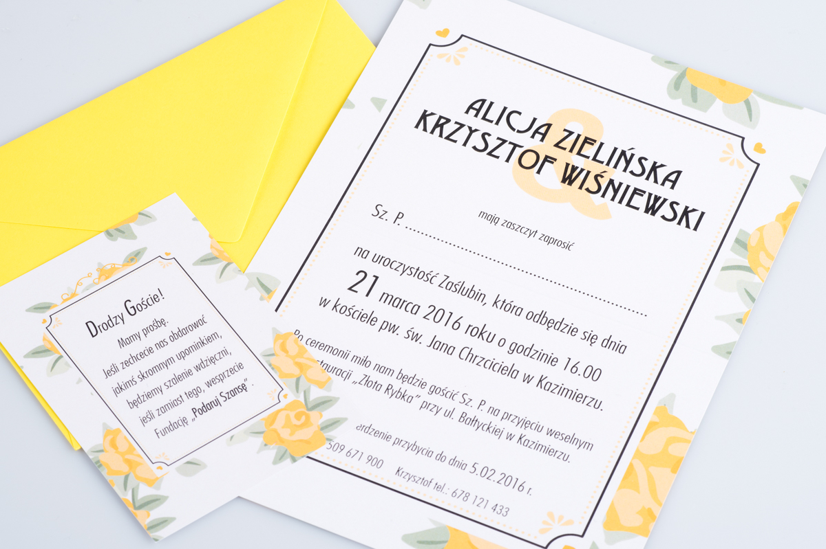 Dodatki ślubne Dodatkowa karteczka do zaproszeń Kwiaty: Złote róże