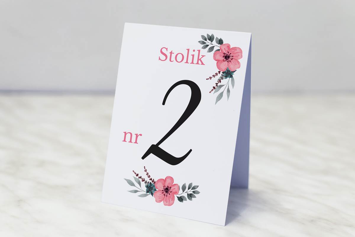 Dodatki ślubne Numer stolika pasujący do zaproszenia Kwiaty z nawami -  Kwiatuszki pink
