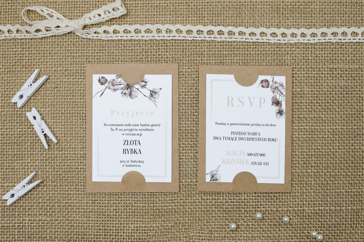 Dodatki ślubne Dodatkowa karteczka BOHO Recyklingowe - Kwiaty Bawełny