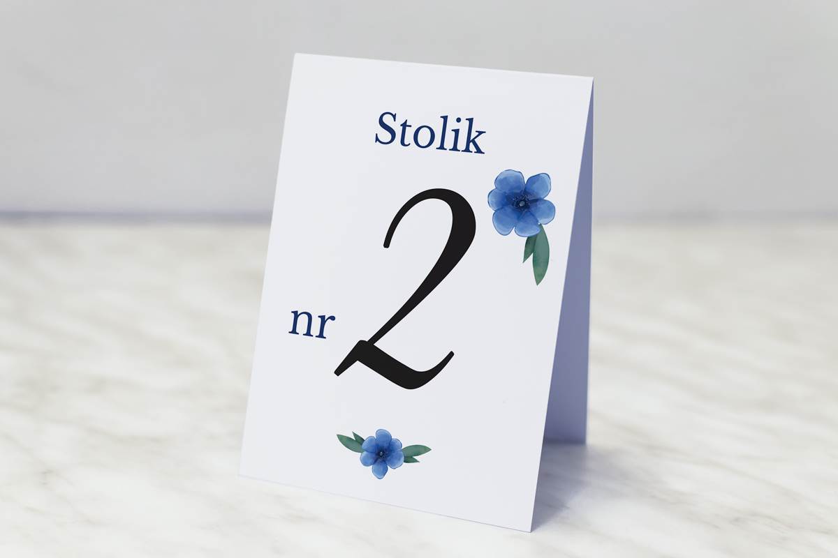 Dodatki ślubne Numer stolika pasujący do zaproszenia Kwiaty z nawami -  Niebieskie kwiaty