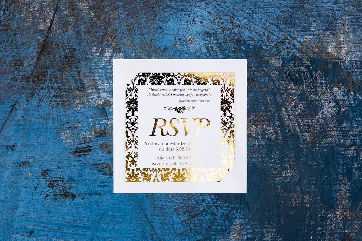 Dodatki ślubne Dodatkowa karteczka RSVP Glamour Złote Retro