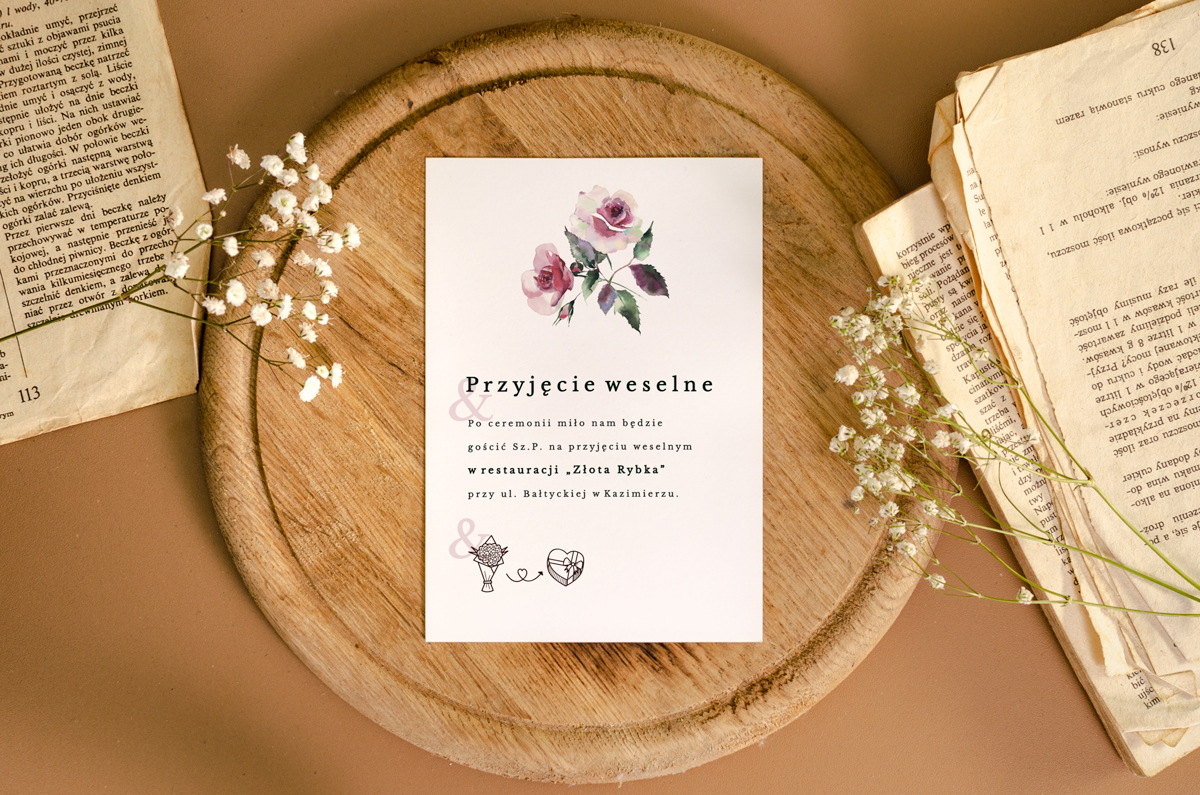 Dodatki ślubne Dodatkowa karteczka do jednokartkowe recyklingowe - Akwarelowe róże
