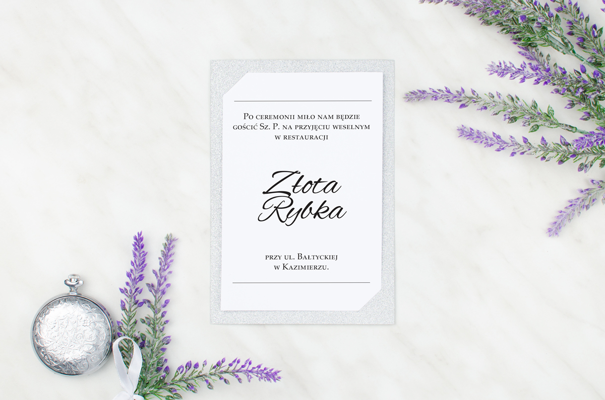 Dodatki ślubne Dodatkowa karteczka do zaproszenia Brokatowego - Kursywa