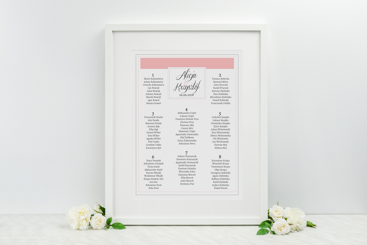 Dodatki ślubne Plan stołów weselnych - do zaproszenia Eleganckie z brylancikiem różowe