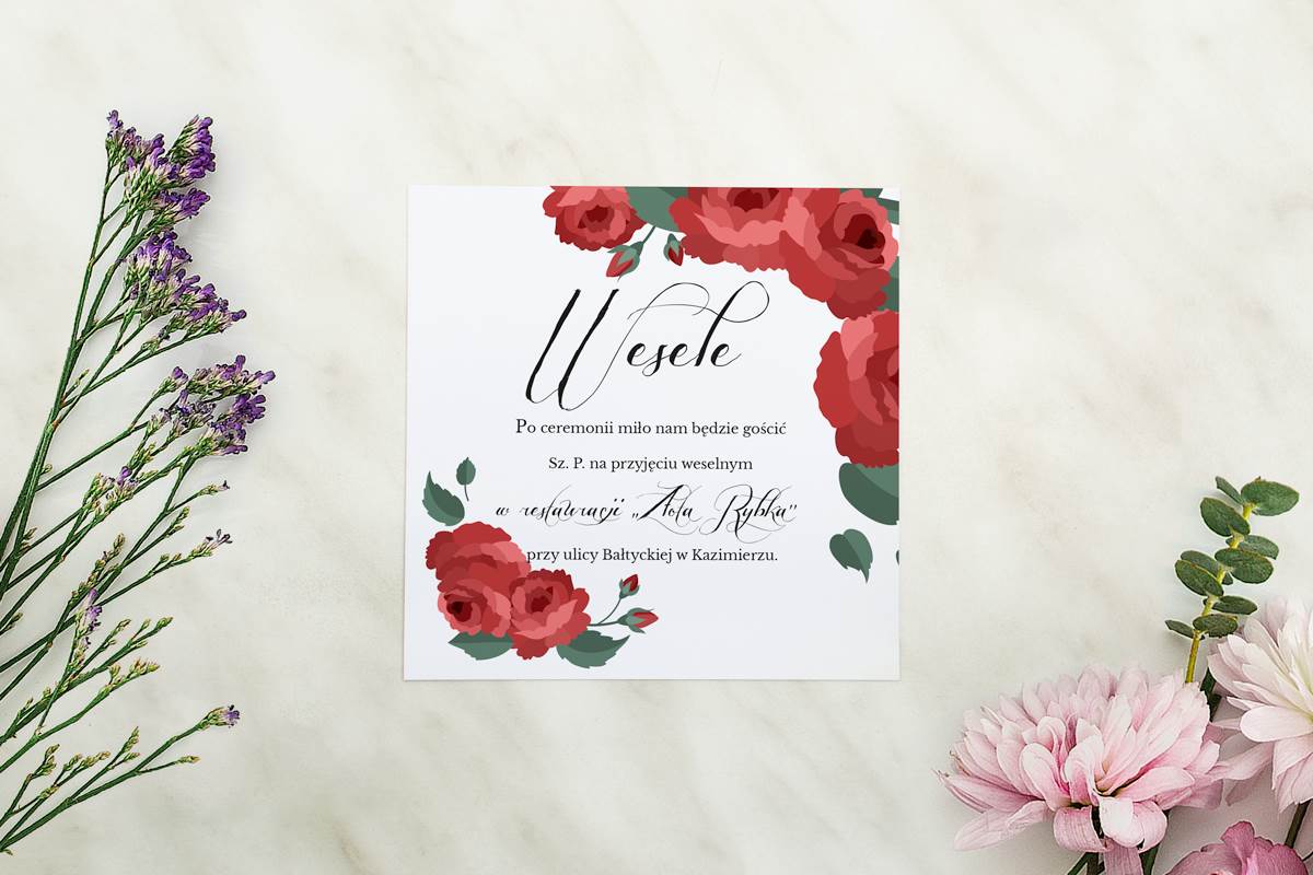 Dodatki ślubne Dodatkowa karteczka Wianki z kokardą - Bordowe róże