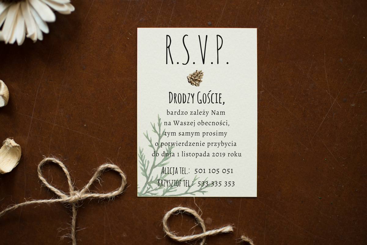 Dodatki ślubne Dodatkowa karteczka do zaproszeń Rustykalne Zimowe: Jałowiec