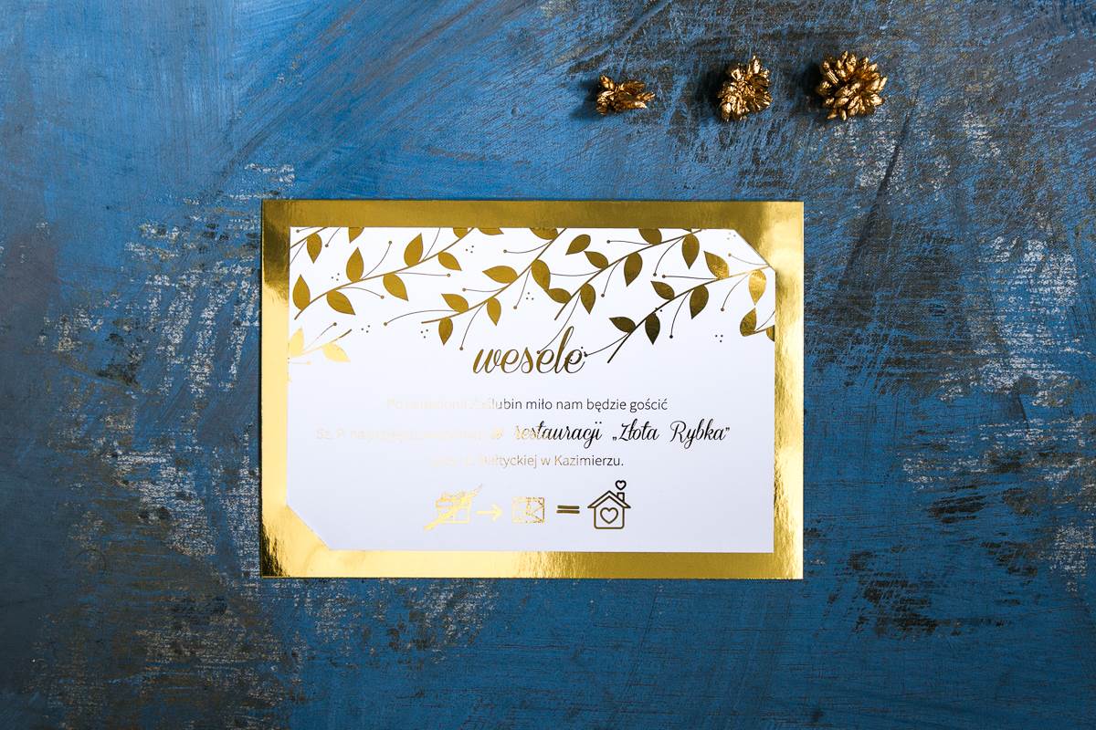 Dodatki ślubne Dodatkowa karteczka do zaproszeń Złote Lustro - Delikatne Liście