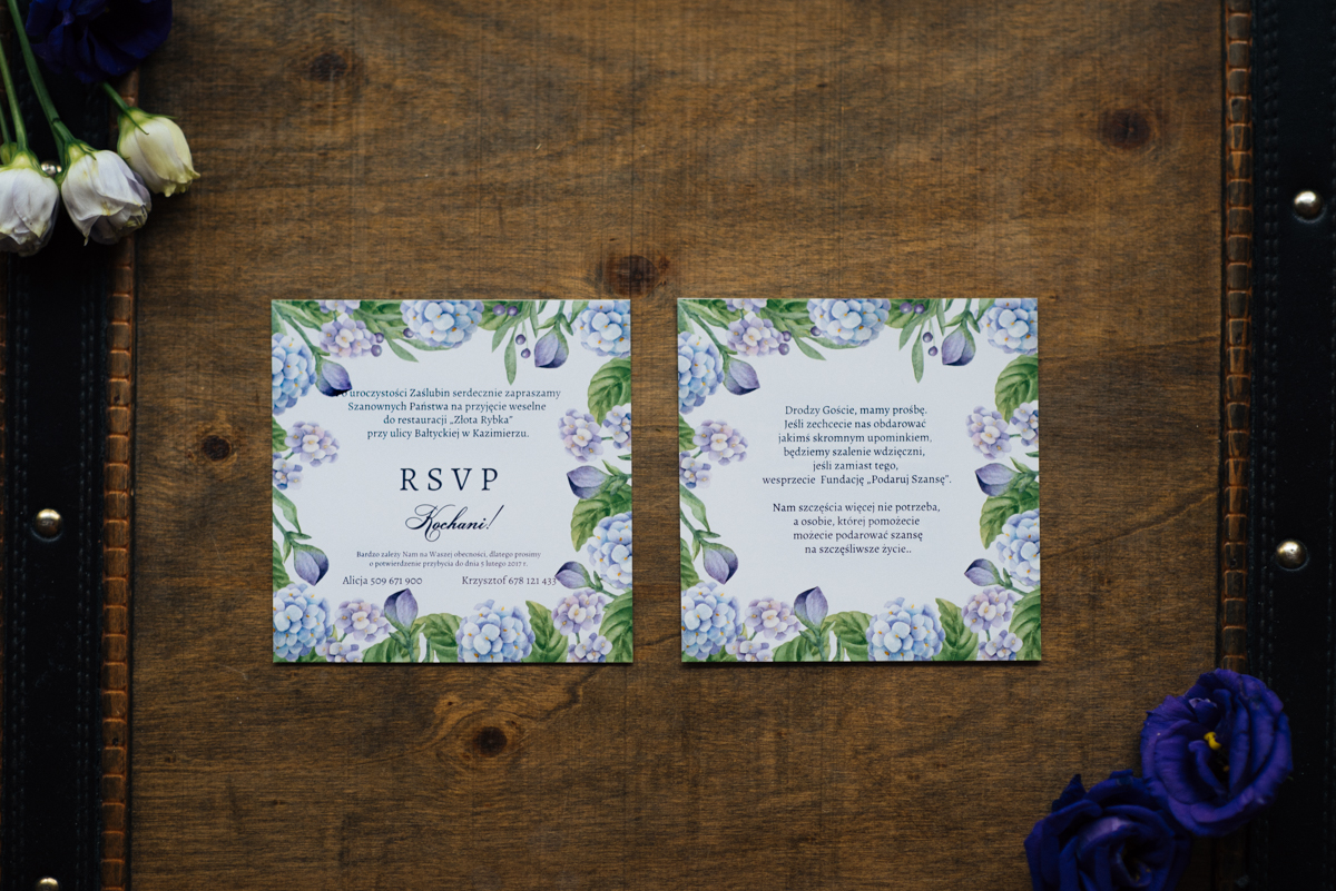 Dodatki ślubne Dodatkowa karteczka do zaproszeń Kwadratowa kartka: Hortensje