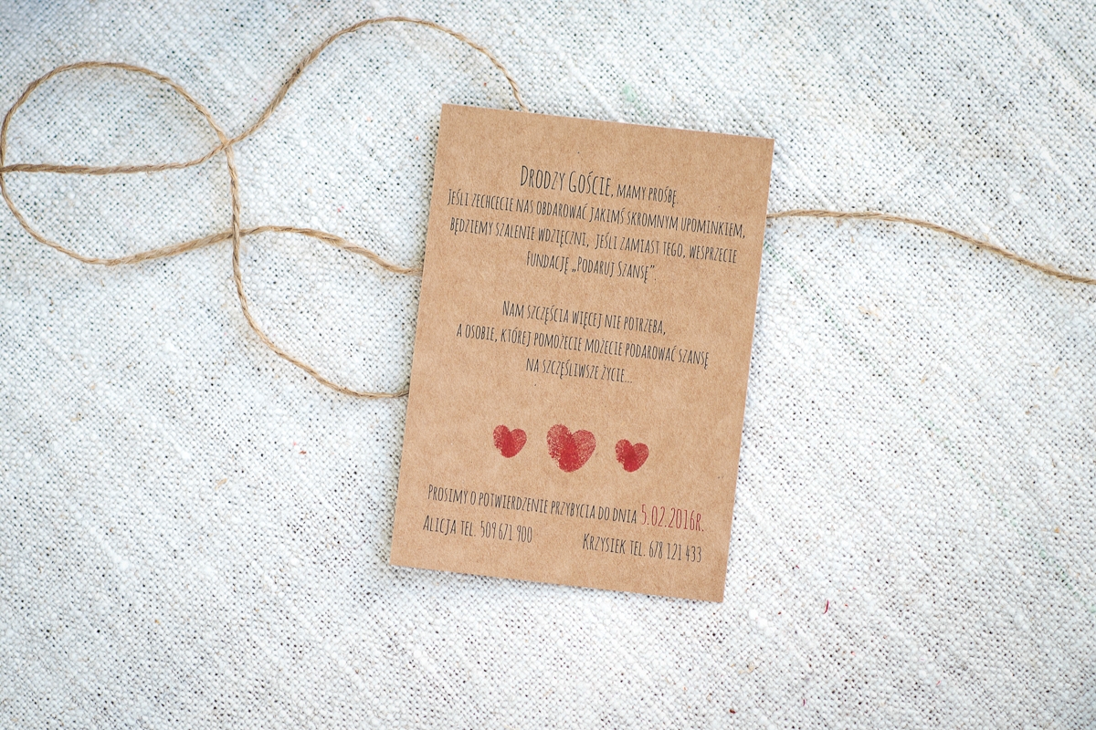 Dodatki ślubne Dodatkowa karteczka do zaproszenia eko z motywem serca