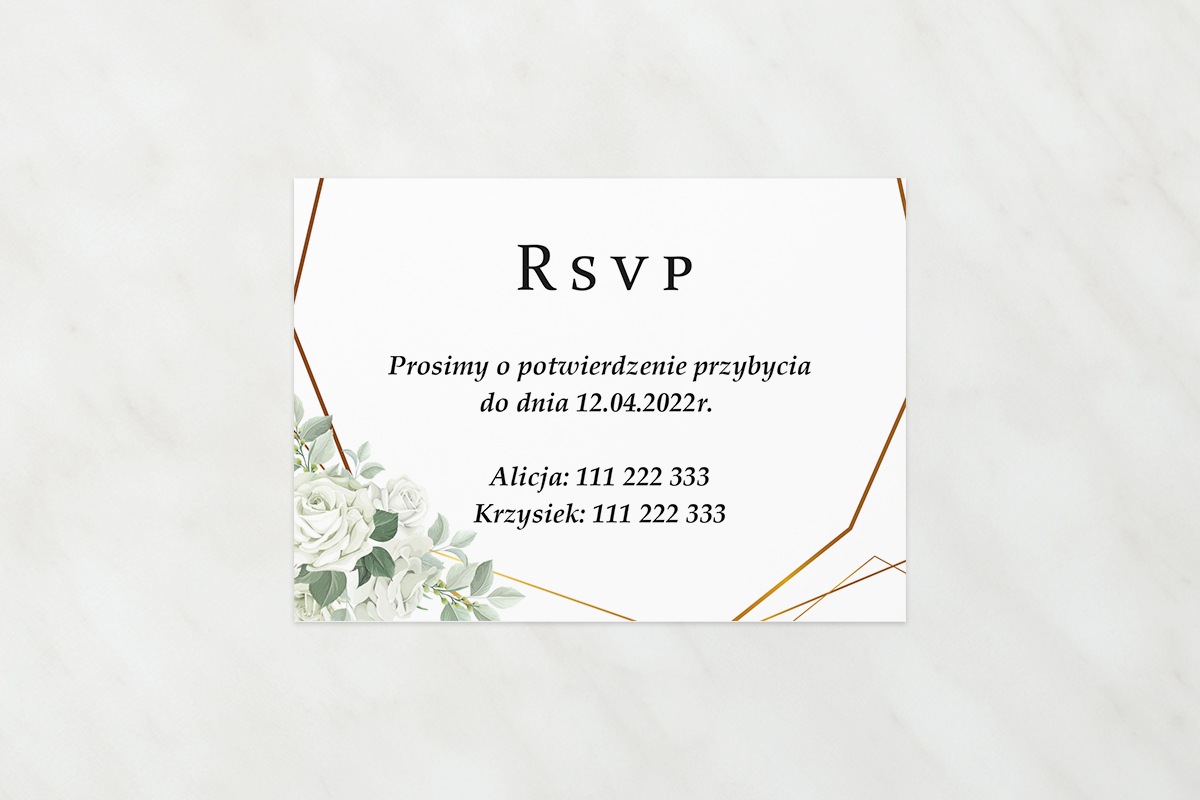 Dodatki ślubne Dodatkowa karteczka do zaproszeń Pionowe ze wstążką – Białe róże