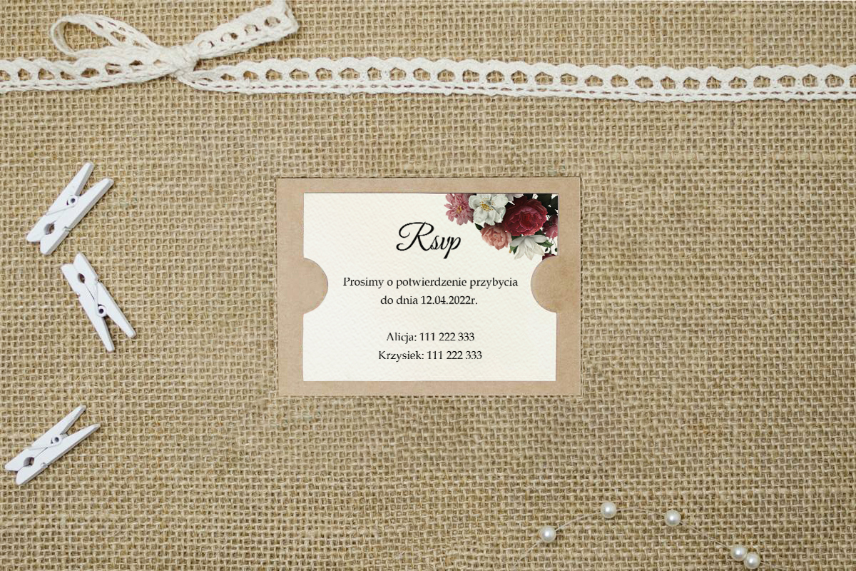 Dodatki ślubne Dodatkowa karteczka do zaproszeń Boho Eleganckie – Czerwono biały bukiet