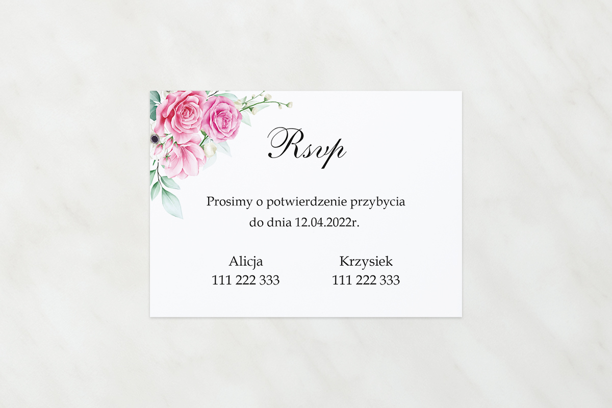 Dodatki ślubne Dodatkowa karteczka do zaproszeń Geometryczne Kwiaty - Różowe Róże
