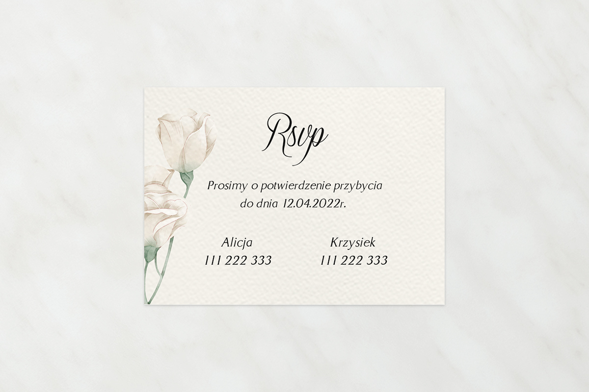 Dodatki ślubne Dodatkowa karteczka do zaproszeń Kwiatowe Gałązki – Białe Róże