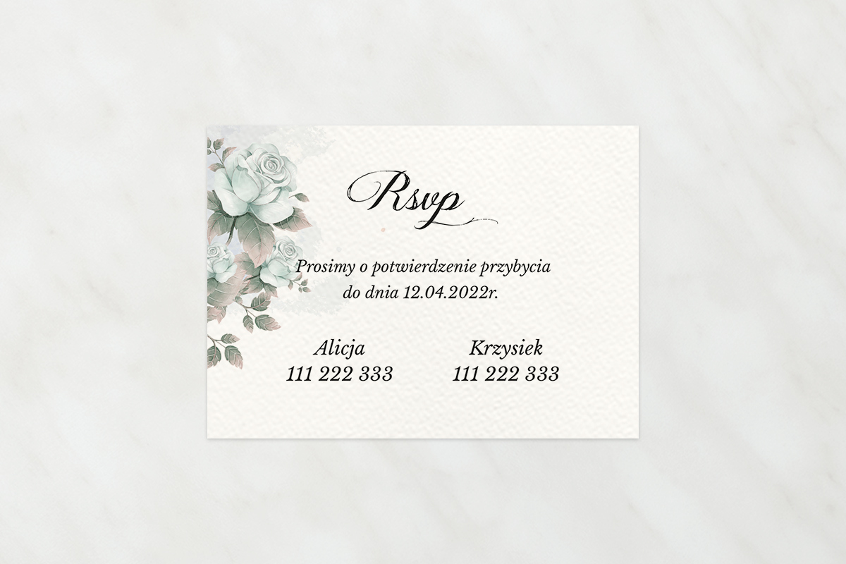 Dodatki ślubne Dodatkowa karteczka do zaproszeń Kwiatowe Gałązki – Błękitne Róże