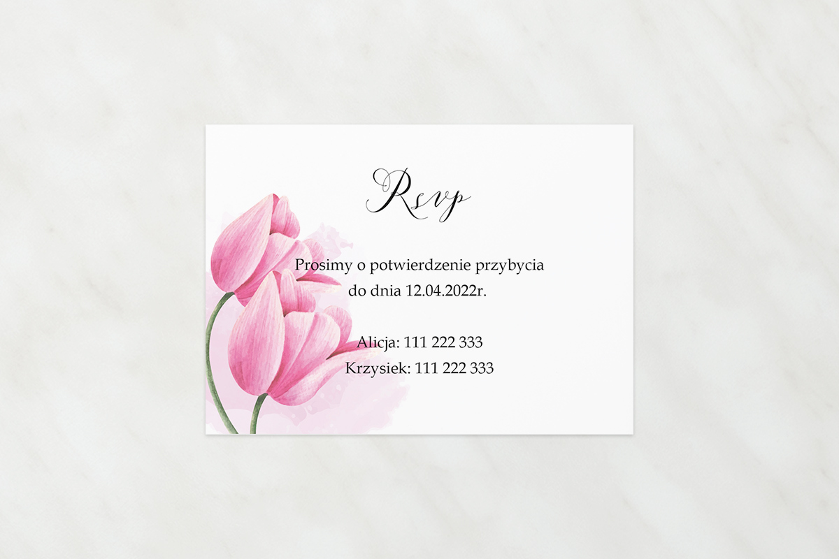 Dodatki ślubne Dodatkowa karteczka do zaproszeń Namalowane Kwiaty - Tulipanowe