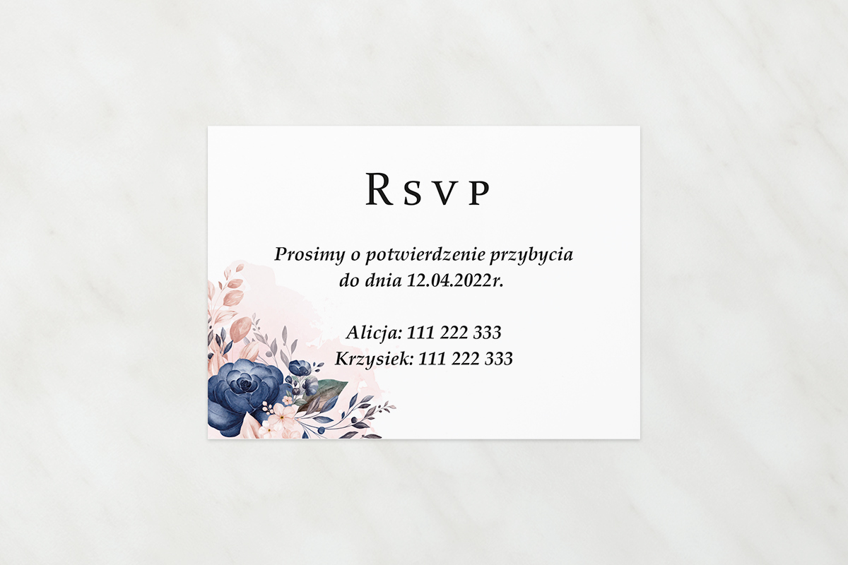 Dodatki ślubne Dodatkowa karteczka do zaproszeń Pionowe ze wstążką – Granatowy akcent