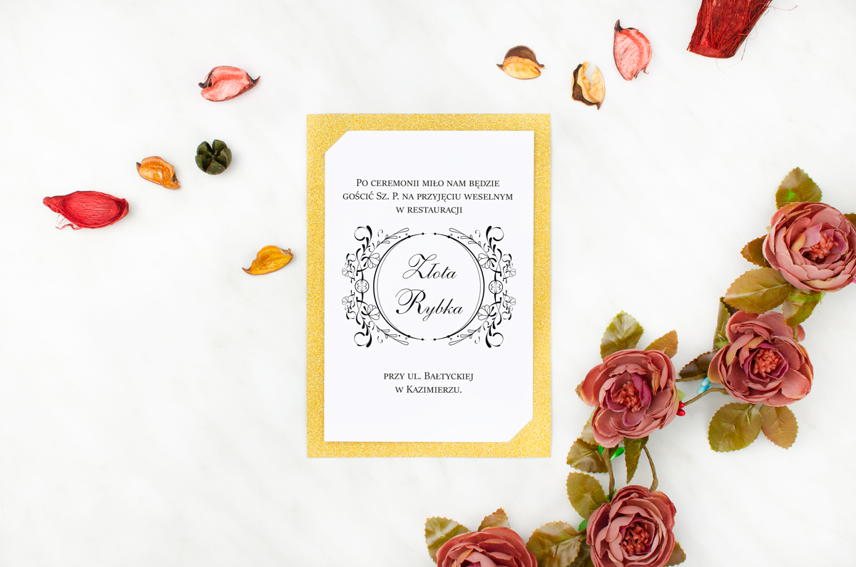 Dodatki ślubne Dodatkowa karteczka do zaproszenia Brokatowego - Ornamentowa Secesja