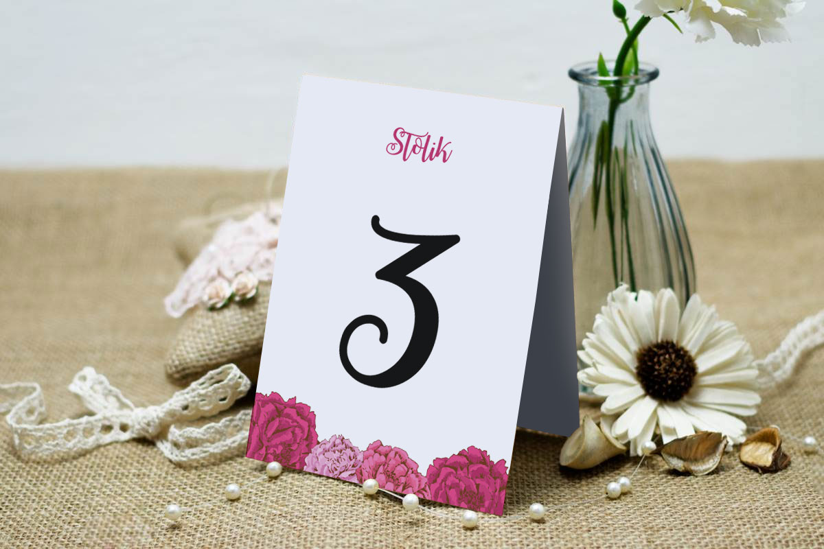 Dodatki ślubne Numer stolika do zaproszenia Kwadratowa kartka: Różowe Piwonie