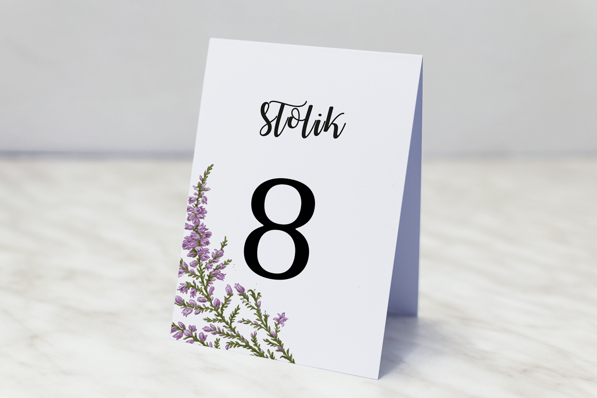 Dodatki ślubne Numer stolika do zaproszenia Kwiaty - Wrzosy