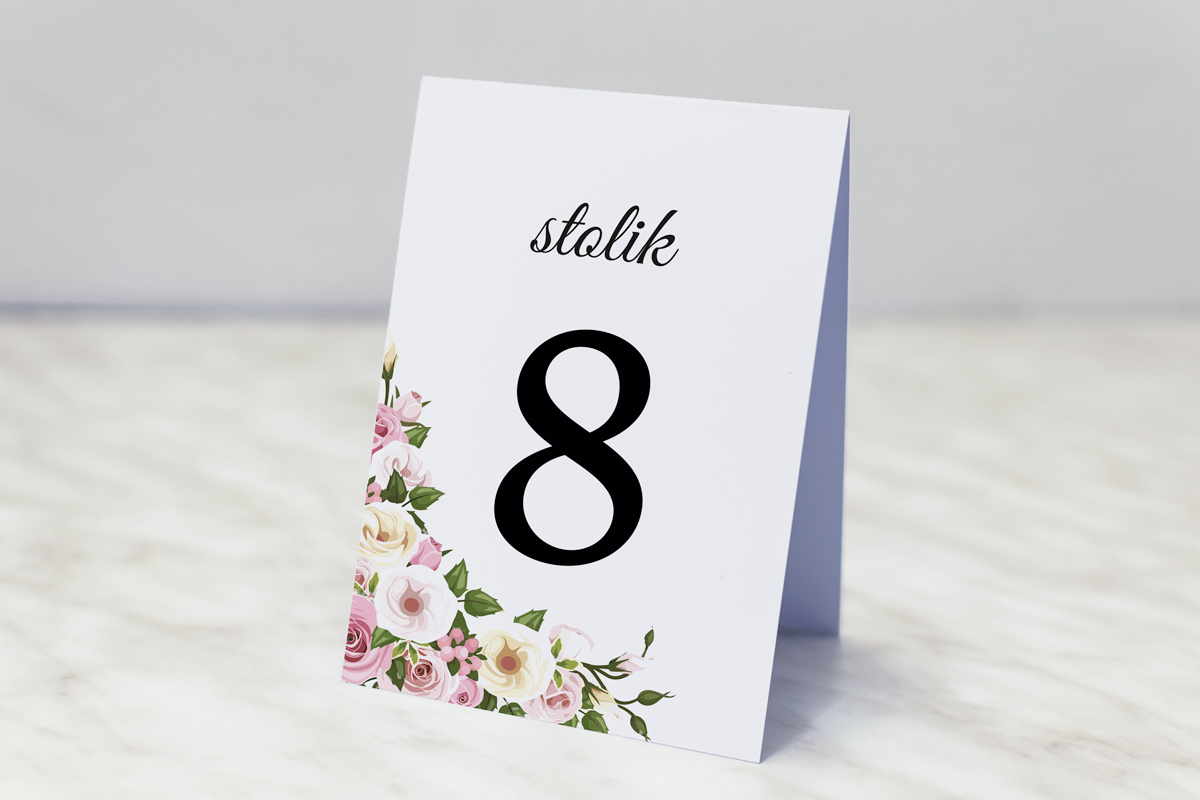 Dodatki ślubne Numer stolika pasujący do zaproszenia kwadratowe – Pastelowe kwiaty