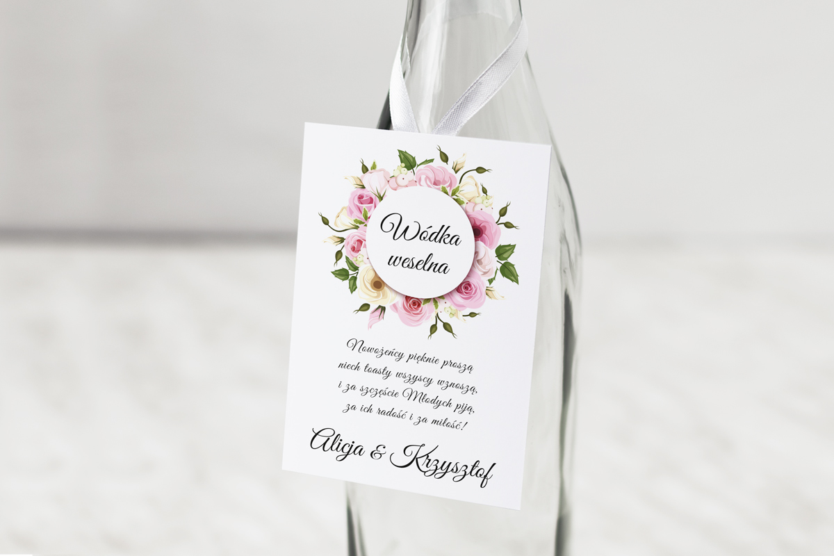 Dodatki ślubne Zawieszka na alkohol do zaproszeń kwadratowe – Pastelowe kwiaty
