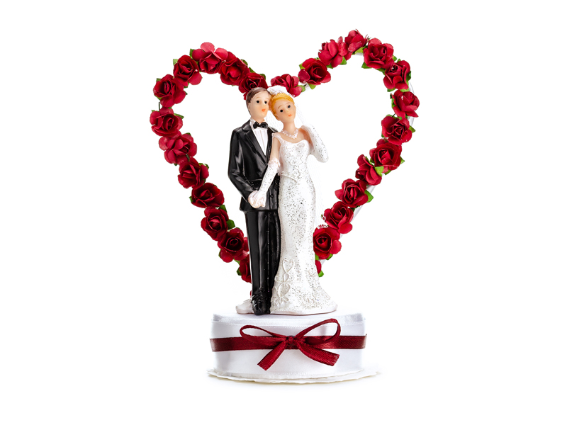 Dodatki ślubne Figurka Para Młoda, biały i bordo, 16cm